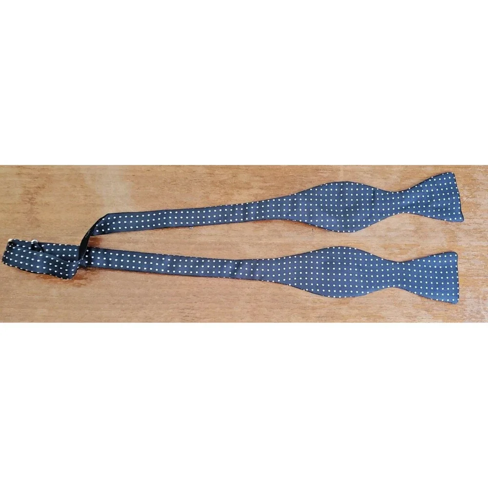 Bow Tie Navy Blue Beige Polka Dot Self Tying All Silk Adjustable Preppy Academia